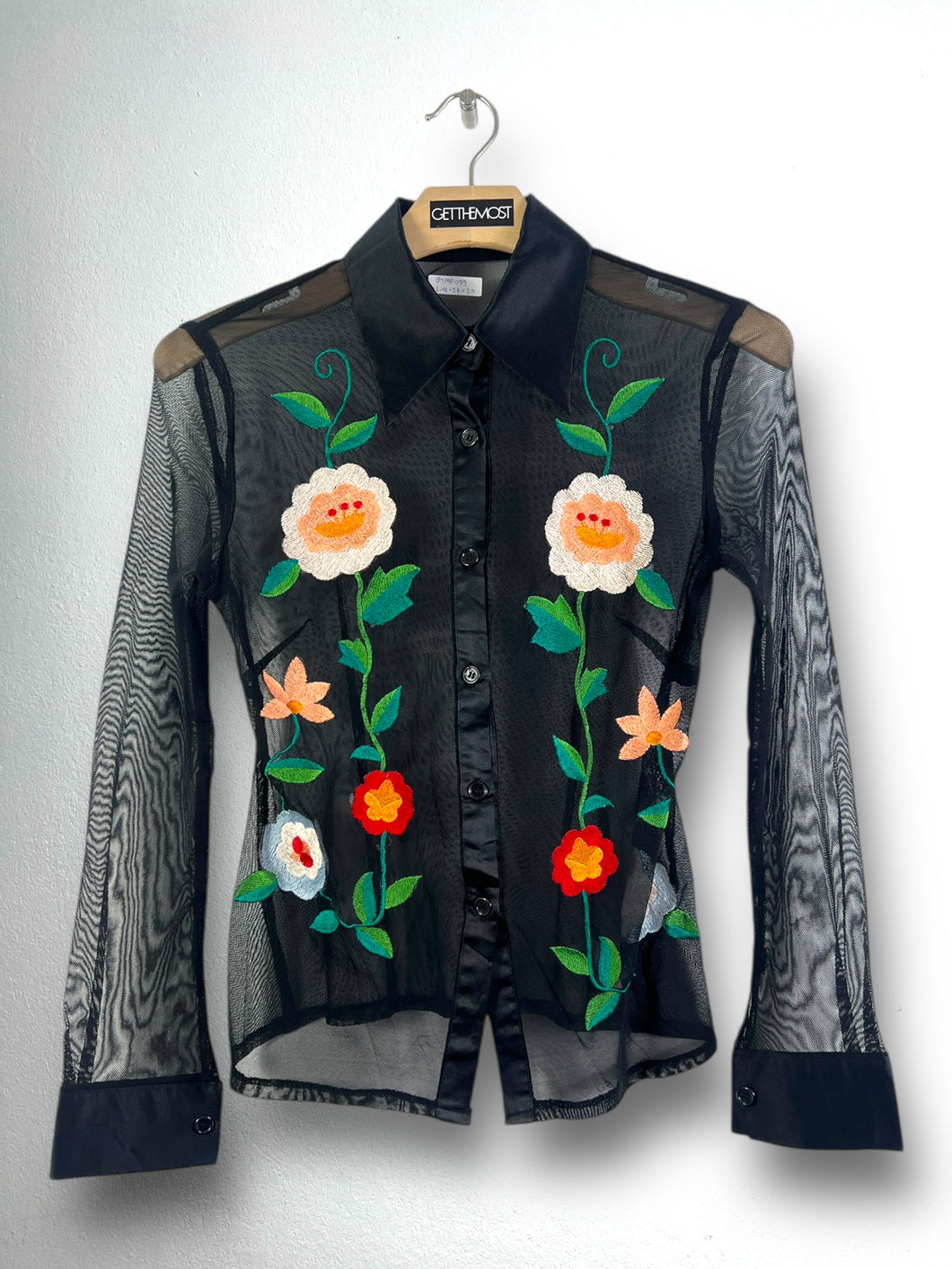 Y2K Style Flower Embroidery Mesh Shirt GTMP079