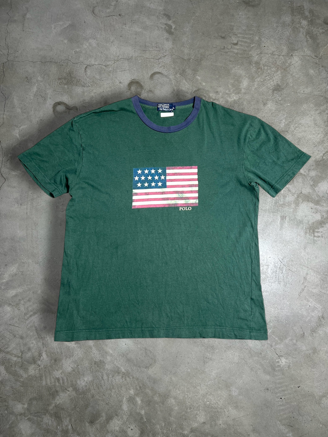 Vintage Polo Ralph Lauren USA Flag Graphic Tee (L) GTME624