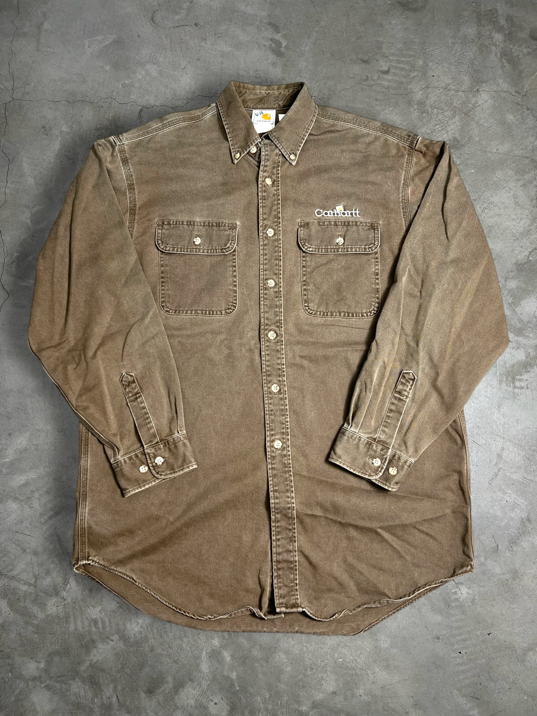 Vintage CARHARTT Embroidery Logo Button Up Shirt JKA087