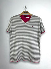 Load image into Gallery viewer, BURBERRY Black Berry Striped V-Neck Pink Lining Tee (3) GTMP367
