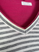 Load image into Gallery viewer, BURBERRY Black Berry Striped V-Neck Pink Lining Tee (3) GTMP367
