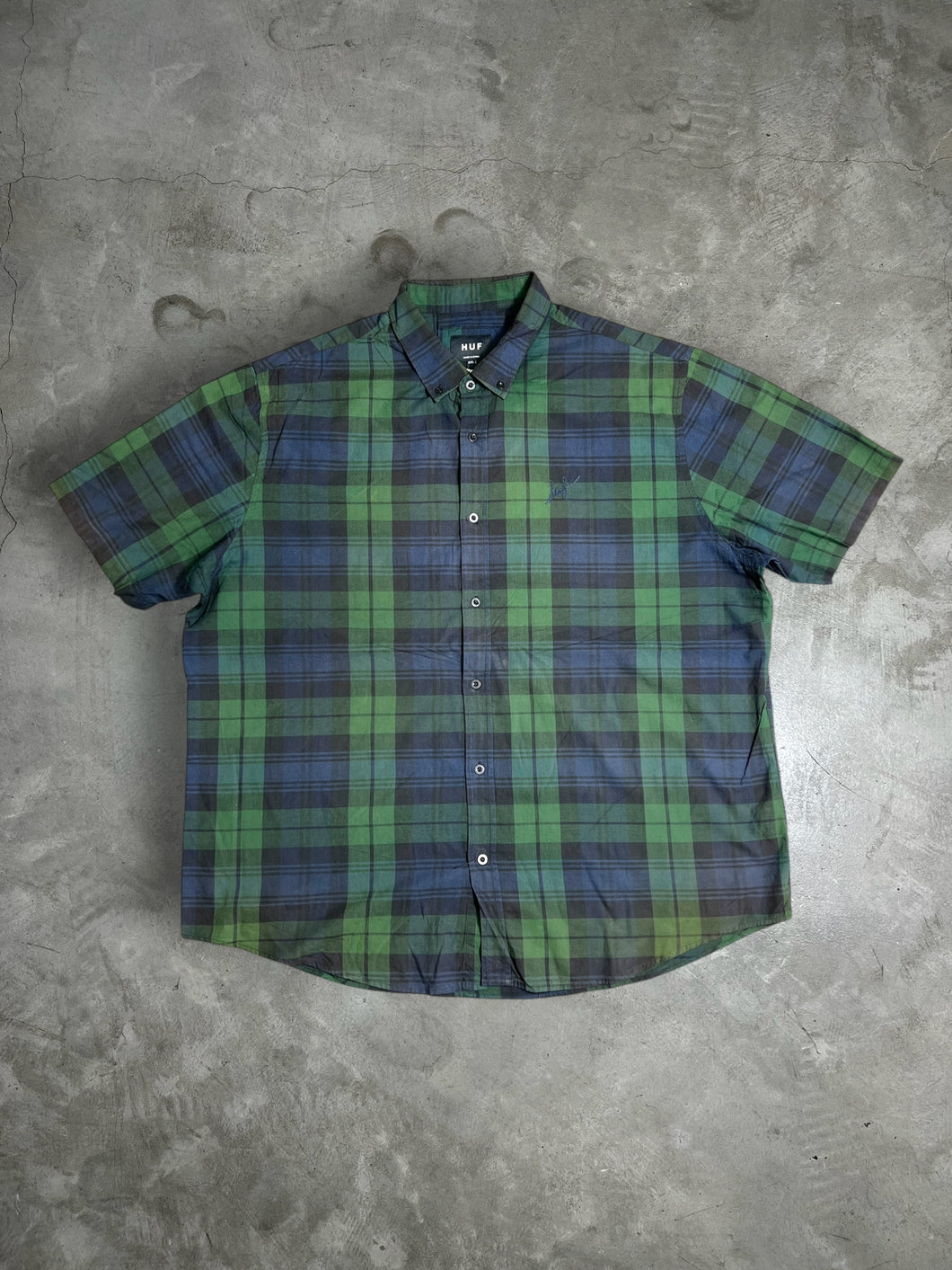 HUF Tartan Plaid Embroidery Button Up Shirt (XXL) JKA129