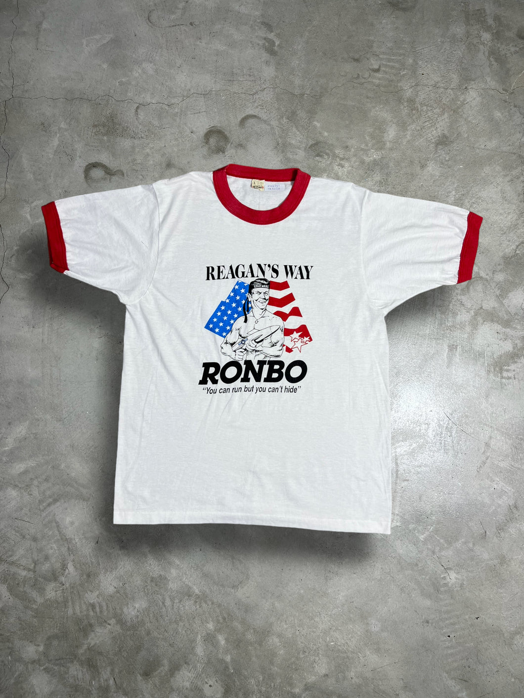 Vintage 80s Ronbo Ronald Reagan President Ringer Tee (L) GTME051