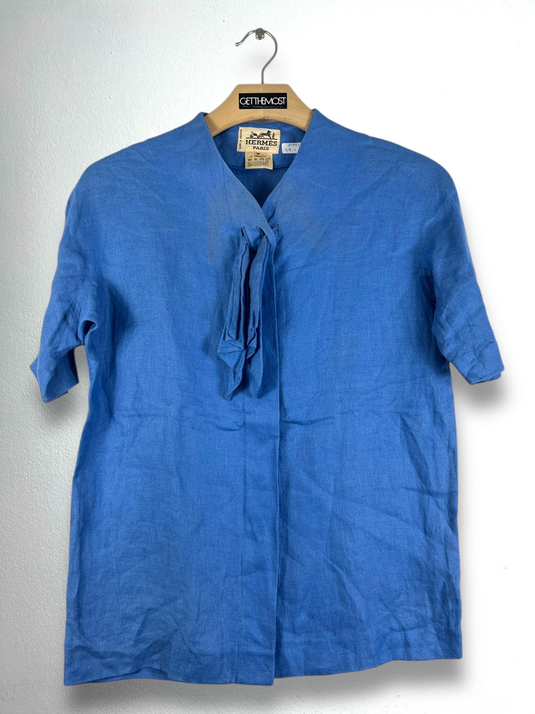 Vintage HERMÈS Tie-Neck Linen Shirt (38) GTMP225