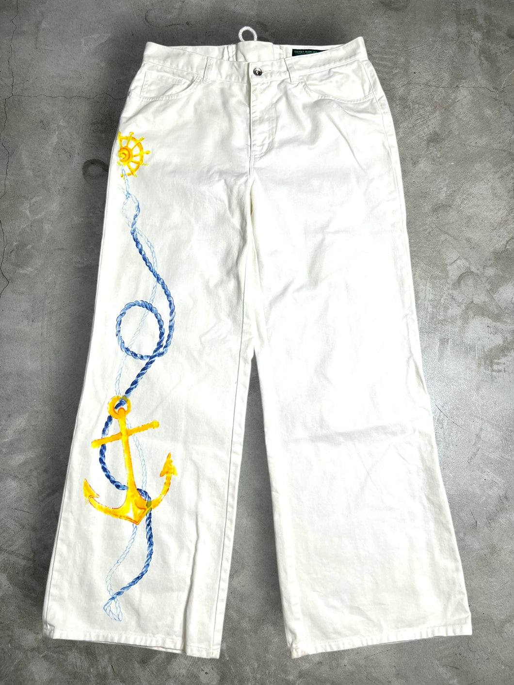 Lauren Jeans Co. RL Wide Leg Painted Nautical Anchor Denim JK921